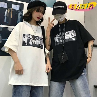 shein เสื้อคู่รักชายหญิง เสื้อผ้าวัยรุ่น เสื้อผ้าวินเทจผู้หญิงแฟชั่น เสื้อยืดโอเวอร์ไซส์เกาหลี คอกลม สตรีท2268/2269