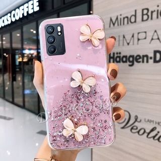 เคสโทรศัพท์ OPPO Reno6 7 8Z 5G  Reno6 5G  Reno5  Reno5 Pro Case Crystal Butterfly Decorated Glitter Gel Shiny Sequins Clear Soft Cover เคส รีโน่6 Z 5G Casing