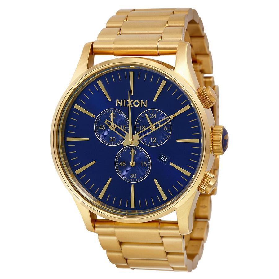 (พร้อมส่ง) Nixon Sentry Chrono Gold Blue Sunray Watch 42mm Quartz Men's Watch แท้ 100% [ฟรีค่าส่ง]