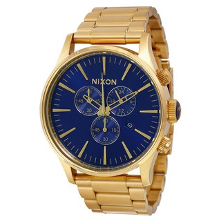 (พร้อมส่ง) Nixon Sentry Chrono Gold Blue Sunray Watch 42mm Quartz Mens Watch แท้ 100% [ฟรีค่าส่ง]