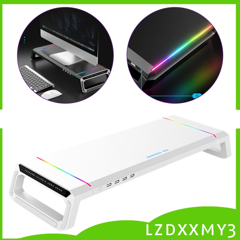 HOT Foldable Computer Monitor Stand Riser Bracket RGB 4 USB Keyboard ...
