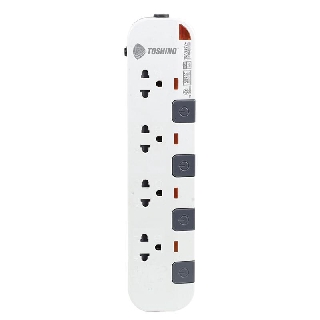 รางปลั๊ก (มอก.) 4 ช่อง 5 เมตร. สีขาว-เทา โตชิโน P4375Power Strip (TIS) 4 outlets 5 meters. White-Gray ToshiNo P4375