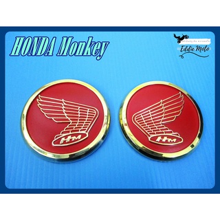 HONDA MONKEY CIRCLE "PLASTIC" "RED" &amp; "GOLD" RIM EMBLEM STICKER  // โลโก้ทรงกลม พื้นแดง กรอบทอง พร้อมกาวติด