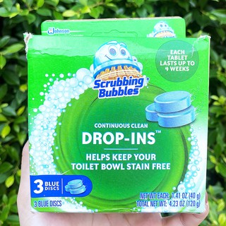 ก้อนขจัดคราบหินปูน คราบฝังแน่น น้ำกระด้างในโถสุขภัณฑ์ Continuous Clean Drop-Ins 3 Blue Discs (Scrubbing Bubbles®)