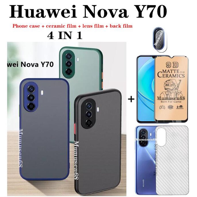 4 in 1 Huawei Nova Y70 Y70 Plus Nova Y90 Nova 9SE Nova 8i เคสโทรศัพท์ ขัดผิว + ฟิล์มเซรามิค นิ่ม หน้าจอ + ฟิล์มเลนส์ + ฟิล์มด้านหลัง