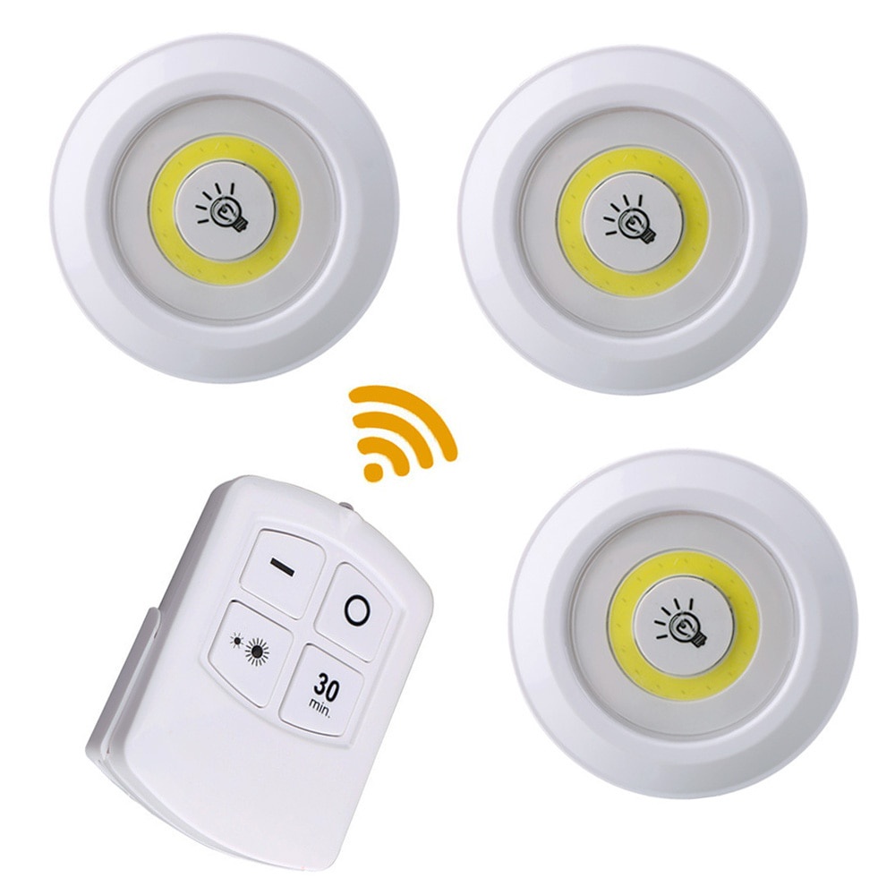 3w Cob Super Bright ภายใต้ตู้หรี่แสงได้ไฟ LED รีโมทคอนโทรลไร้สายโคมไฟติดผนังตู้เสื้อผ้า Night Home โคมไฟห้องนอนตู้