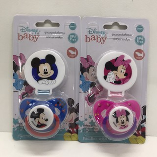 Disney Baby จุกนมหลอก มิกกี้ มินนี่ พร้อมสายคล้องและฝาครอบ หัวแบน