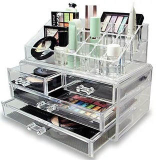 Acrylic cosmetic organizer กล่องและชั้นอะคริลิคจัดเก็บเครื่องสำอางค์ แปรงแต่งหน้า และเครื่องประดับต่างๆ 2 ส่วน