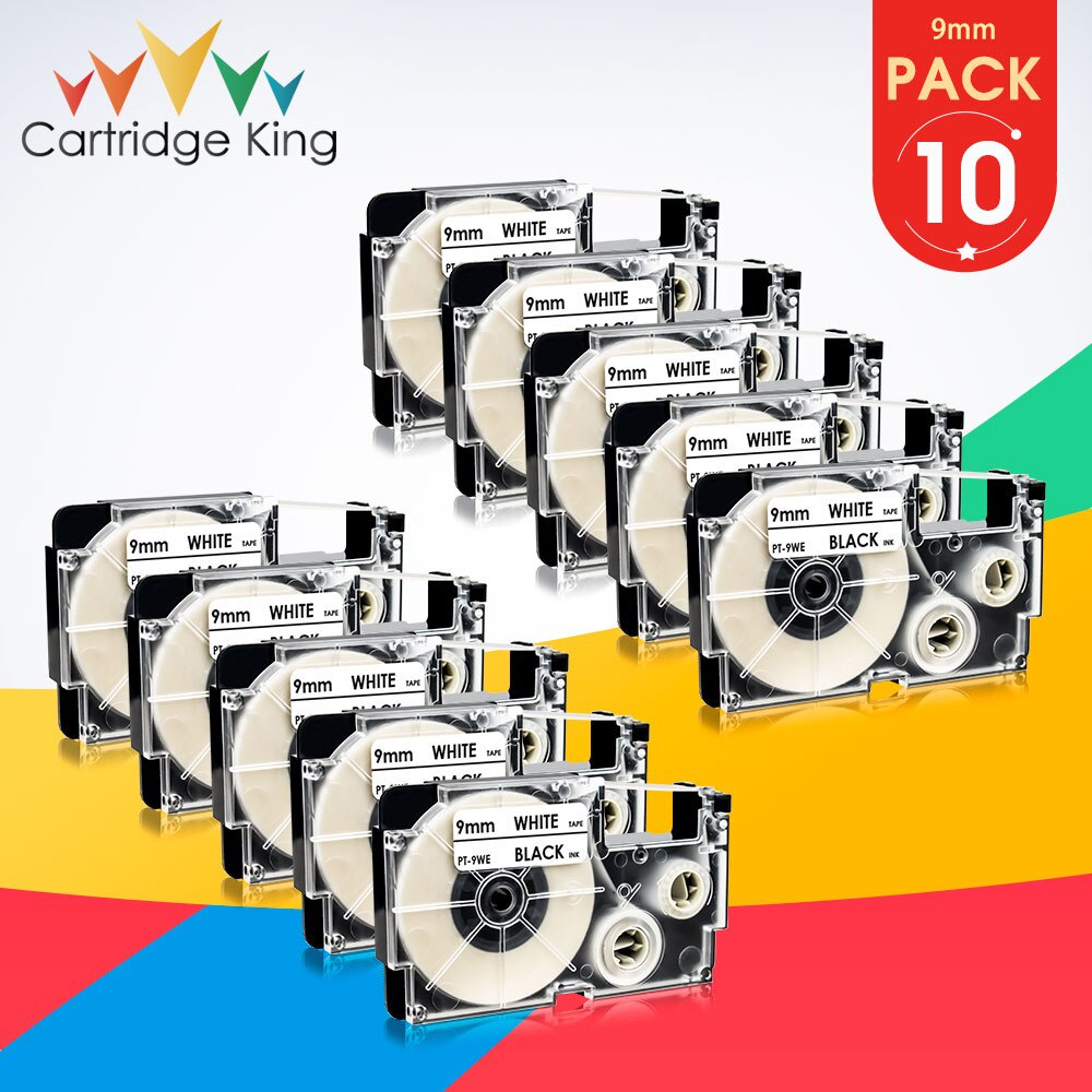 10PK for Casio Black on White XR-9WE Label Tape 9mm*8m Replace for Casio KL-60 KL-120 KL-300 CW-L300 KL-430 KL-C500
