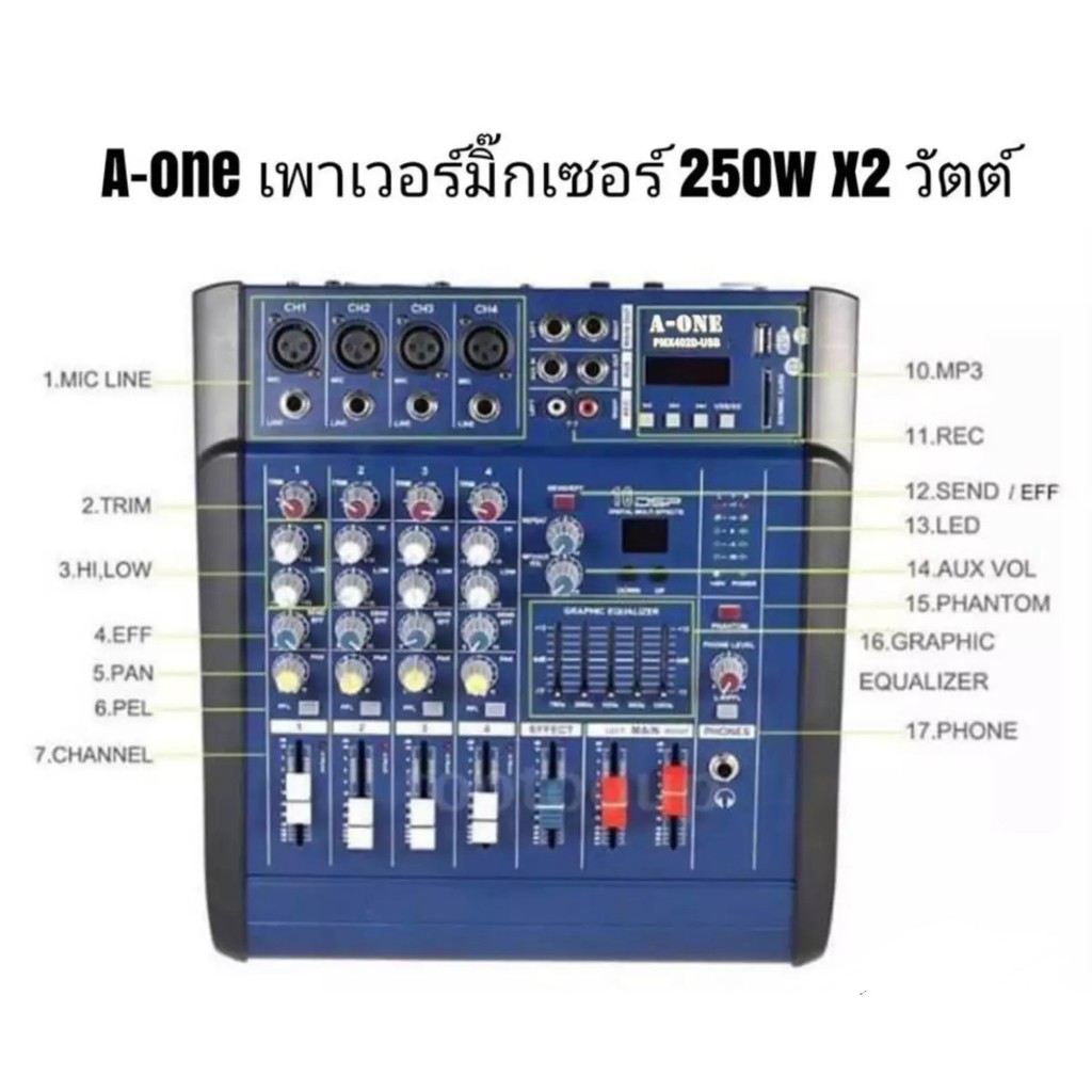 เพาเวอร์มิกเซอร์Power Mixer   PMX402D  4 Channels 250W+250W มี Bluetooth จัดส่งฟรี เก็บเงินปลายทางได