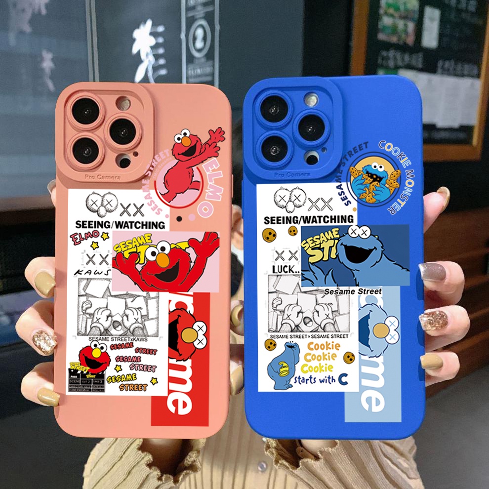 เคสโทรศัพท์มือถือ ขอบสี่เหลี่ยม ลาย Kaws Cookie Monster Elmo สําหรับ iPhone 14 Plus 13 Pro Max 12 iPhone 11 XR 8 7 SE 2022