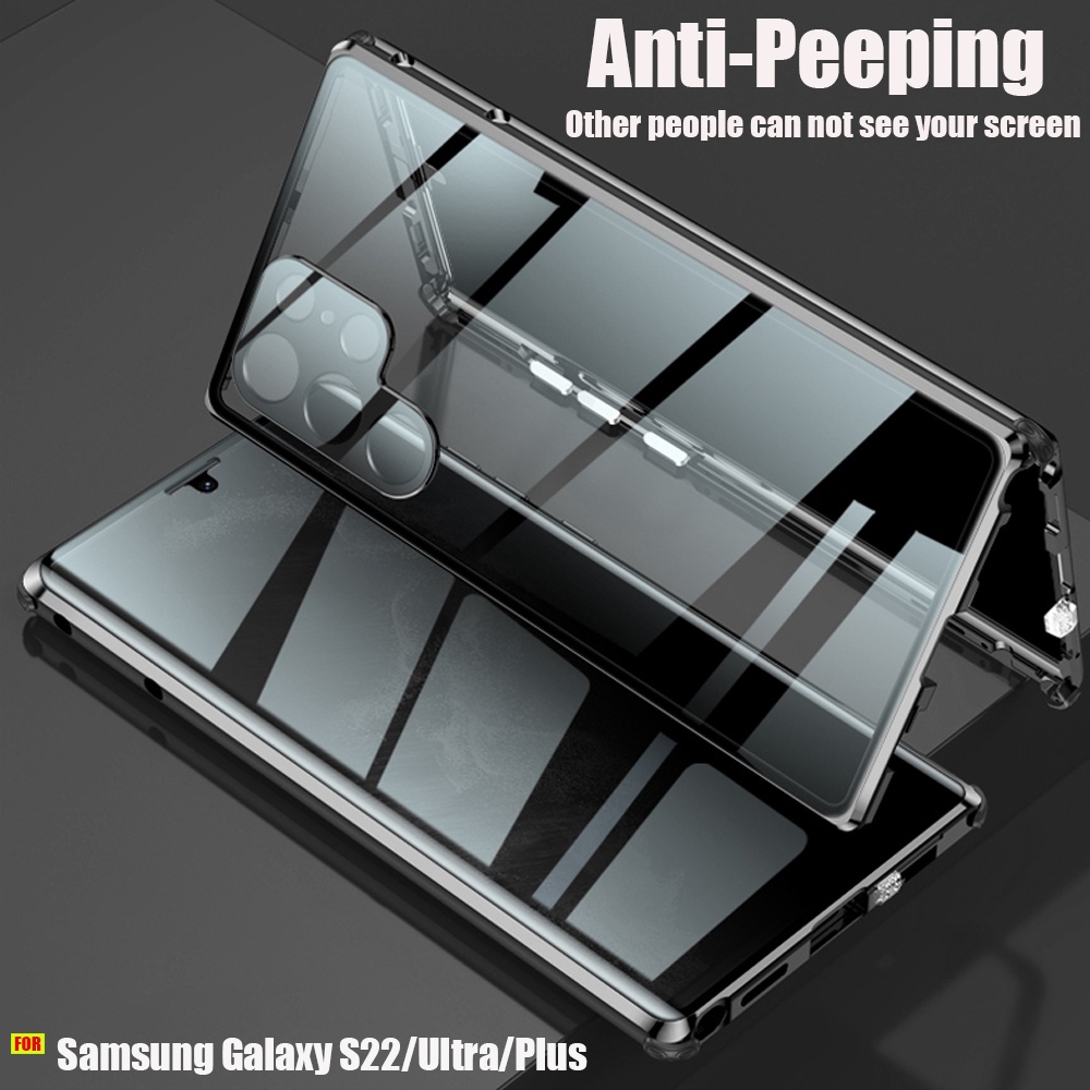 เคสโทรศัพท์มือถือกระจกนิรภัย แบบแม่เหล็ก สองด้าน กันแอบมอง สําหรับ Samsung Galaxy S22 S23 Ultra Galaxy S22 Ultra 5G 6.8