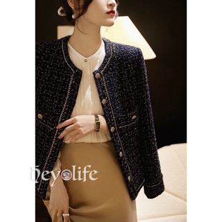 Korean tweed Womens jacket Clothes Retro long sleeve coat tweed fabric UMQA