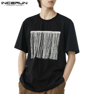 Incerun เสื้อยืด คอกลม แขนสั้น ประดับพู่ แฟชั่นสําหรับผู้ชาย