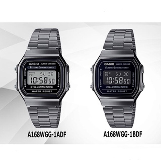 CASIO นาฬิกาข้อมือชาย-หญิง สายสแตนเลส สีดำ รุ่น A168WGG,A168WGG-1A,A168WGG-1B,A168WGG-1ADF,A168WGG-1BDF