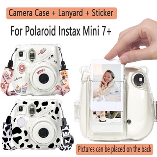 กระเป๋าเคสคริสตัล พร้อมสายคล้องกล้อง และสติกเกอร์กล้อง สําหรับ Instax Mini 7+