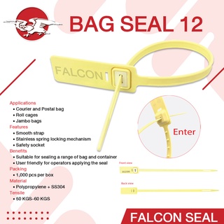 Falcon ซีล Bag Seal 12 ขนาด 12 นิ้ว ซีลล็อครถบรรทุก ซีลล็อคตู้ขนส่ง พร้อม running number 100 ชิ้น