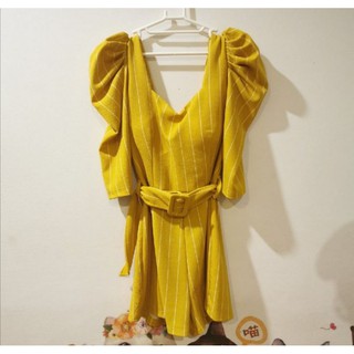 เดรสสีเหลืองวินเทจมีเข็มขัด​ Vintage Yellow​ Dress