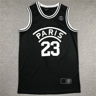 เสื้อกีฬาแขนกุด ลาย NBA Jersey Chicago Bulls No.23 Jordan Paris สีดํา สไตล์คลาสสิก พลัสไซซ์