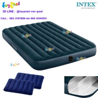 Intex ที่นอนเป่าลม 5 ฟุต (ควีน) ดูรา-บีม ไฟเบอร์-เทค 1.52x2.03x0.25 ม. สีเขียวมิดไนท์ รุ่น 64734 + หมอน 2 ใบ