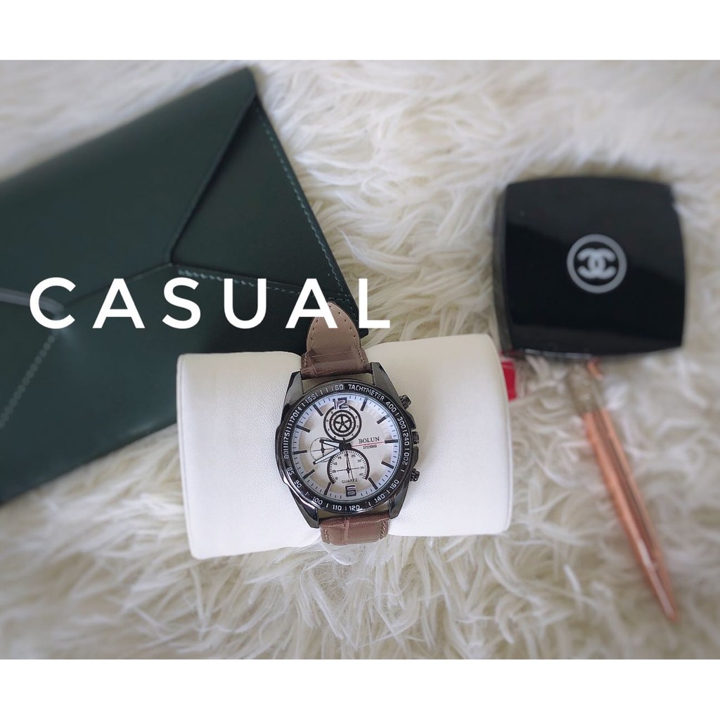 BOLUN Luxury Men's Watch Stainless steel Leather Band Analog Quartz Wrist Watch