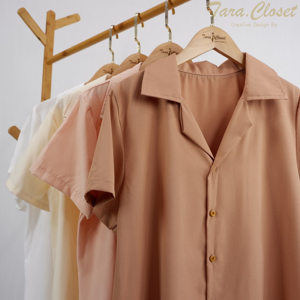IT019 TARA Shirt minimal เสื้อเชิ้ต ปกฮาวาย แขนสั้น กระดุมหน้า สีเอิร์ธโทน ผ้าไหมอิตาลีอย่างดี ผ้าดี ใส่สบาย ไม่ร้อน - รูปที่ 4