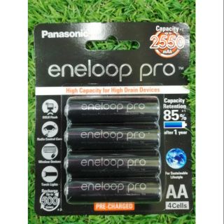 Panasonic eneloop pro rechargeable battery back AA ถ่านชาร์จเอเนลูป โปร 2550mah 4ก้อน รุ่นBK-3HCCE/4BT ดำ