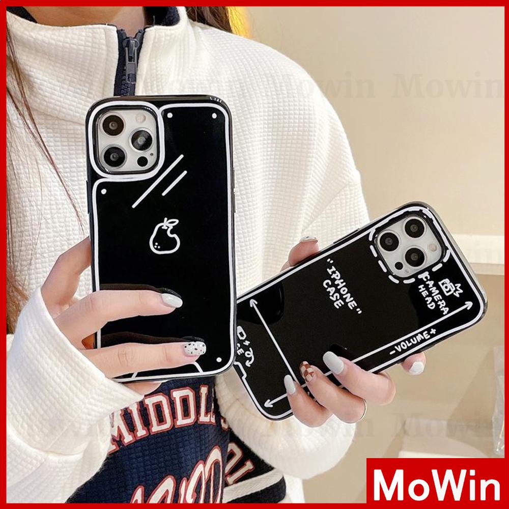 Mowin - 15 เคส iPhone ซิลิโคนนุ่มเคสลูกกวาดสีดำเงา เส้นสีขาว ลูกแพร์ สไตล์เรียบง่ายสำหรับ iPhone 13 Pro Max iPhone 12 Pro Max iPhone 11 Pro Max iPhone 7 Plus iPhone XR XS MW