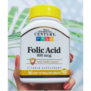 กรดโฟลิก  Folic Acid 800 mcg 180 Tablets (21st Century®) Folate โฟเลต