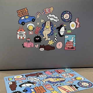 (Nyyydesign) Blue Happiness Sticker Waterproof Size A5 สติกเกอร์ กันน้ำ ไดคัทเเล้วลอกเเปะได้เลย ลอกไม่ทิ้งคราบกาว