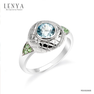 Lenya Jewelry แหวนเงินแท้ 925 ประดับด้วยบลูโทแพซ (Blue Topaz) เม็ดใหญ่ตรงกึ่งกลาง พร้อมซาร์โวไรท์ (Tsavorite)