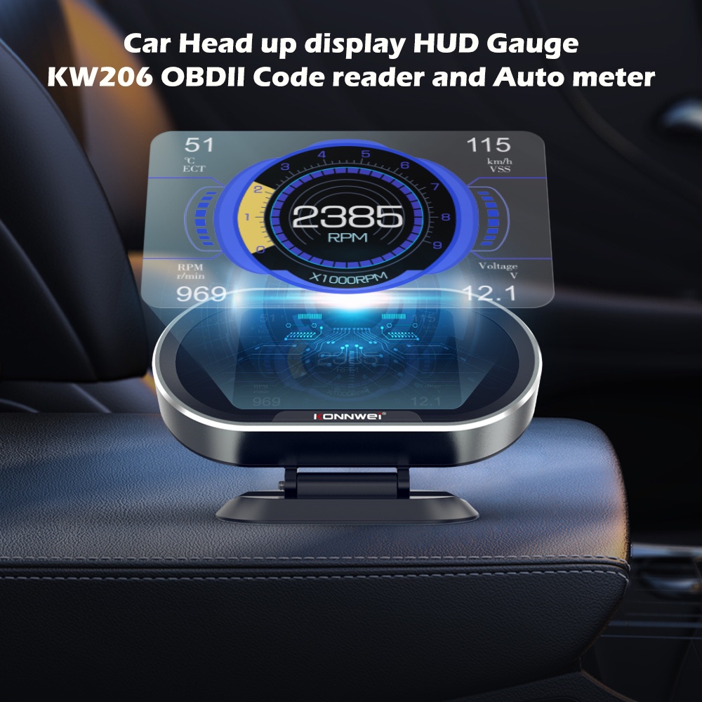 cag obd2 Konnwei KW206 OBD2 Scanner Auto Head Up Display Gauge RPM ...