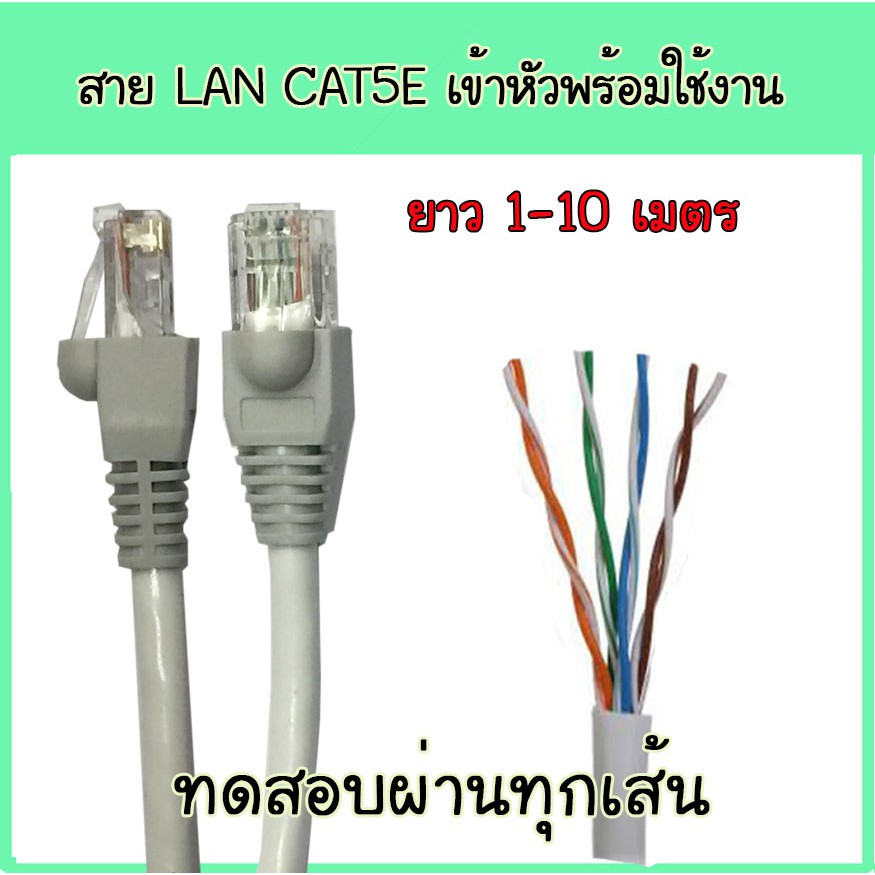 LAN Cable สายแลน ภายใน CAT5E เข้าหัว RJ45 พร้อมใช้งาน ยาว 1 / 2 / 3 / 4 / 5 / 6 / 7 / 8 / 9 / 10 เมตร ทดสอบผ่านทุกเส้น