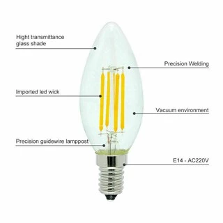หรี ่ แสงได ้ E14 2W 4W 6W 220V Edison COB Filament Retro LED Light Candle/Flame หลอดไฟโคมไฟโคมระย ้ า