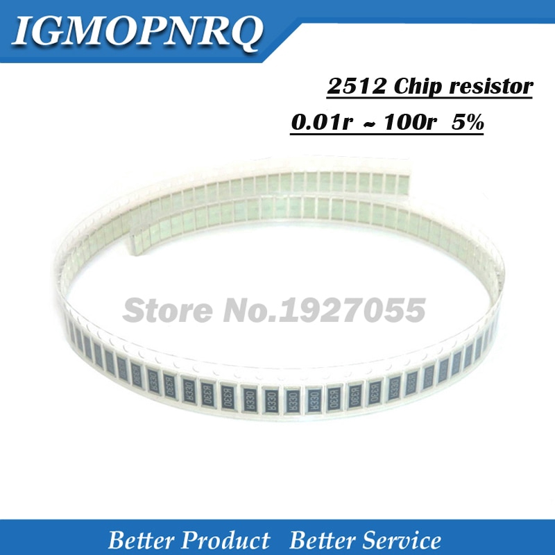 50Pcs 2512 Patch fixed resisto 5% 0.01r  0.05r 0.1r 0.33r 0.5r 0R 1K 10R 100R 2512-1R  SMD fixed res