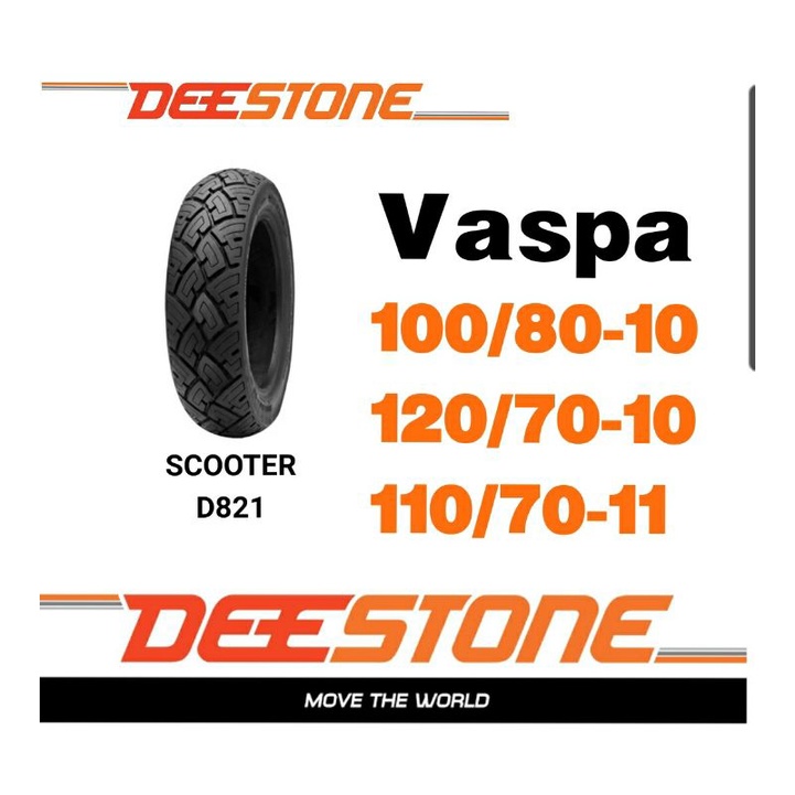 ยางนอกมอเตอร์ไซค์ 100/80-10 120/70-10 กับ 110/70-11 D821 ใส่รถ Vaspa แบบไม่ใช้ยางใน