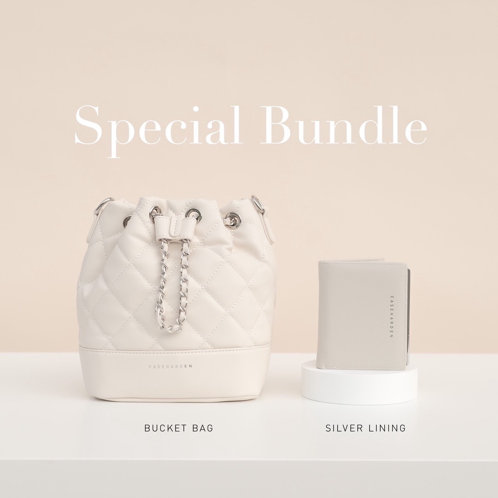 (ใช้โค้ด:25DD12ลด350.-)Caseharden Bucket Bag + Silver Lining Wallet เซ็ตกระเป๋าสะพายและกระเป๋าสตางค์ [ขนมจีบ+แถบเงิน]