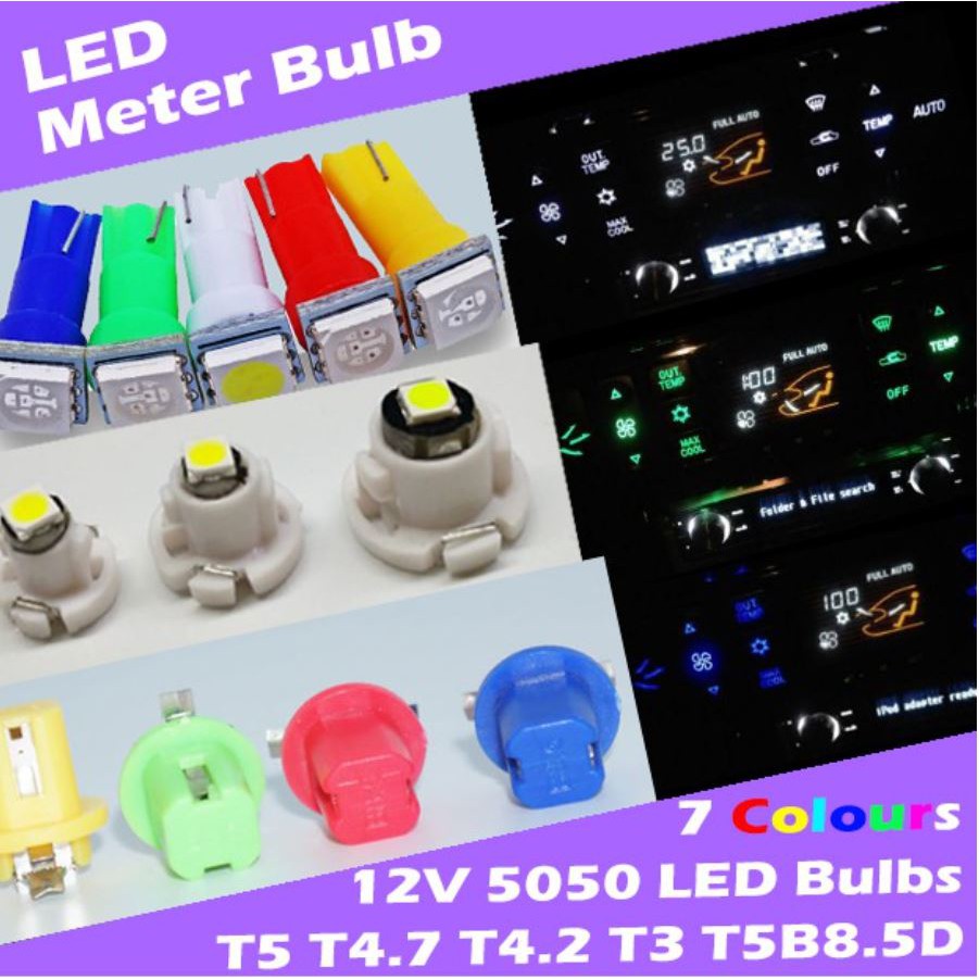 หลอดไฟมิเตอร์ LED T5 T4.7 T4.2 T3 B8.5D 1SMD 5050 Dashboard Aircon ไฟเตือนภายในหลอด Wedge หลอดไฟ