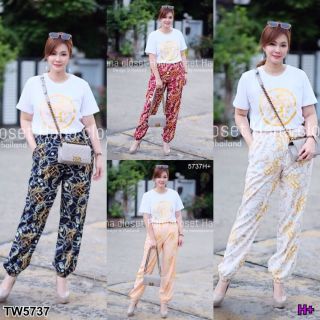 TW5737 Set 2 *สาวอวบ* เสื้อยืด+กางเกงขายาวปลายจั๊ม