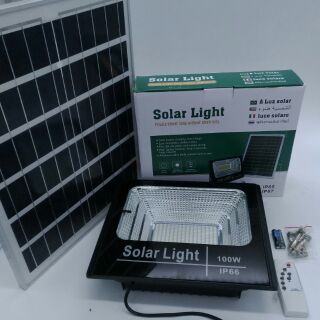 **พร้อมส่ง**solar light 100W(แสงสีขาว)ไฟโซล่าเซลล์ ไฟสปอร์ตไลท์สนาม ไฟLED โคมไฟถนนสว่างถึงเช้า พร้อมรีโมทควบคุม