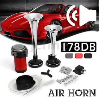 2Pcs Trumpets Dukes Car Truck Air Horn Kit 178DB 12V Compressor Silver/Red/Black