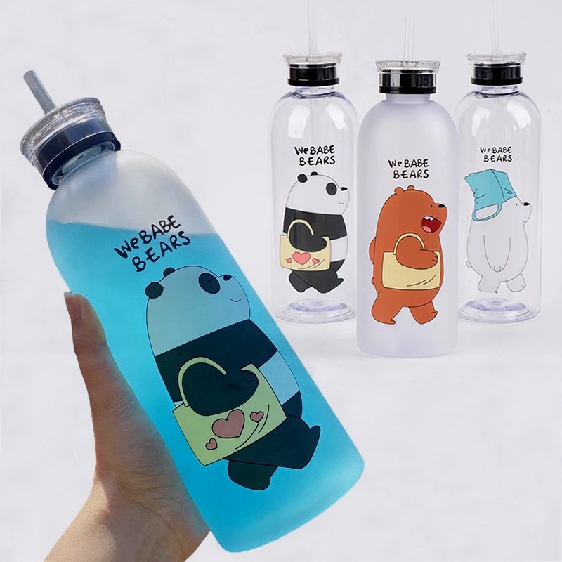 1000ml Portable Transparent Frosted Plastic Water Bottles With Straw ...