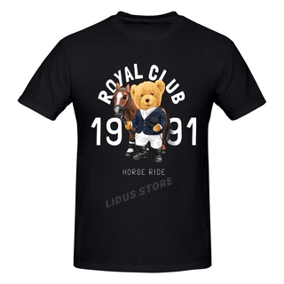 เสื้อยืด ผ้าฝ้าย 100% พิมพ์ลายกราฟิก ROYAL CLIB 1991 Teddy Bear Horse Ride สไตล์ฮาราจูกุ