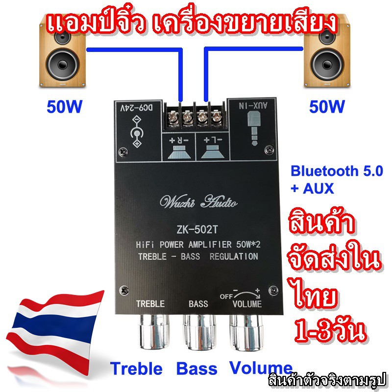 ZK-502T บอร์ดโมดูลขยายเสียงซับวูฟเฟอร์ 2.0 Channel 50W + 50W TPA3116 สเตอริโอ HIFI