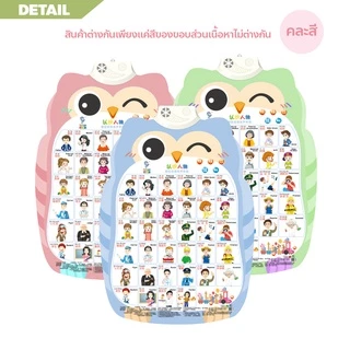 ERORO โปสเตอร์นกฮูกพูดได้ 1-3ภาษา กดมีเสียง สำหรับเรียนรู้คำศัพท์ภาษาจีน ภาษาอังกฤษ