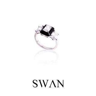 SWAN - Monochrome Magic Crown Ring#2 แหวนเงินแท้ ชุบสี enamal ฝังเพชรคิวบิกเซอร์โคเนีย cubic zirconia