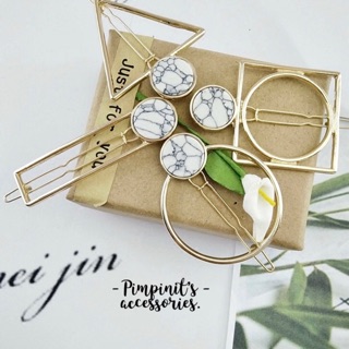 📬 พร้อมส่ง : คลิปหนีบผมลายหินอ่อนทรงเรขาคณิต | Marble Geometric Hair Clip.