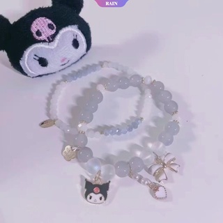 สร้อยข้อมือ เชือกยางยืด ประดับลูกปัดคริสตัล ลายการ์ตูน Sanrio Kawaii Cinnamoroll Kuromi Mymelody Girly เหมาะกับของขวัญ สําหรับเด็กผู้หญิง ปาร์ตี้