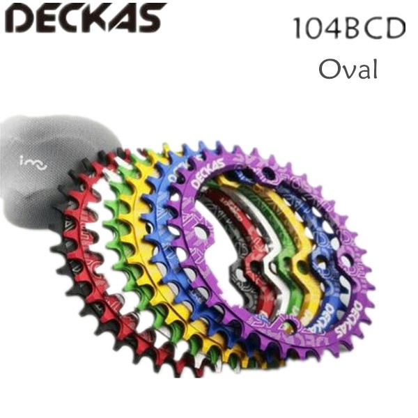 Deckas 104BCD รูปไข่แคบกว้าง Chainring MTB จักรยานเสือภูเขา 32/34/36/38 แผ่นฟัน crankset