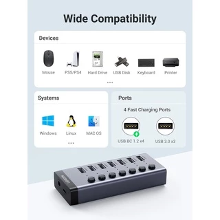 Ugreen รุ่น 7 - 10 Port 3.0 on off switchable usb3.0 Hub With 1m Usb type C To A Cable รุ่น 90305 และ 30779